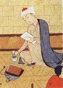 unknow artist Qays,the future Majnun,begins as a scribe to write his poem in honor of the theophany through Layli painting